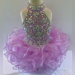 Girls pageant princess lavender birthday glitz cupcake dress.